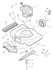 Mower Housing Assembly Diagram and Parts List for 22255D 1996 Briggs and Stratton Lawn Mower